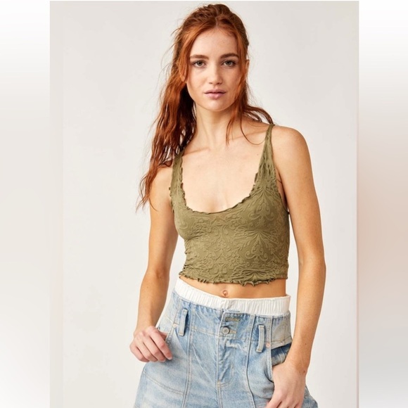 Free People Here For You Crop Camisole Ivy League Army Size M/L NWT - Picture 1 of 8